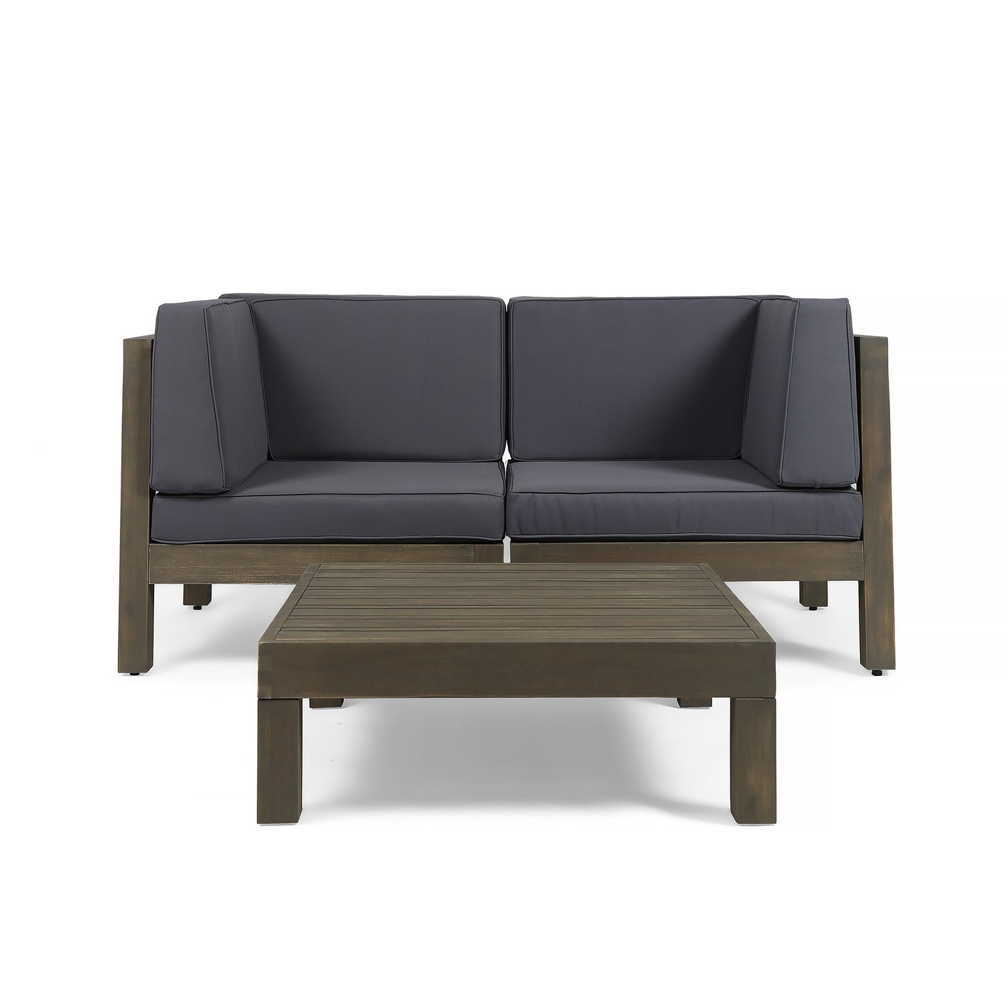 Keith Outdoor Sectional Loveseat Set with Coffee Table  2-Seater  Acacia Wood  Water-Resistant Cushions