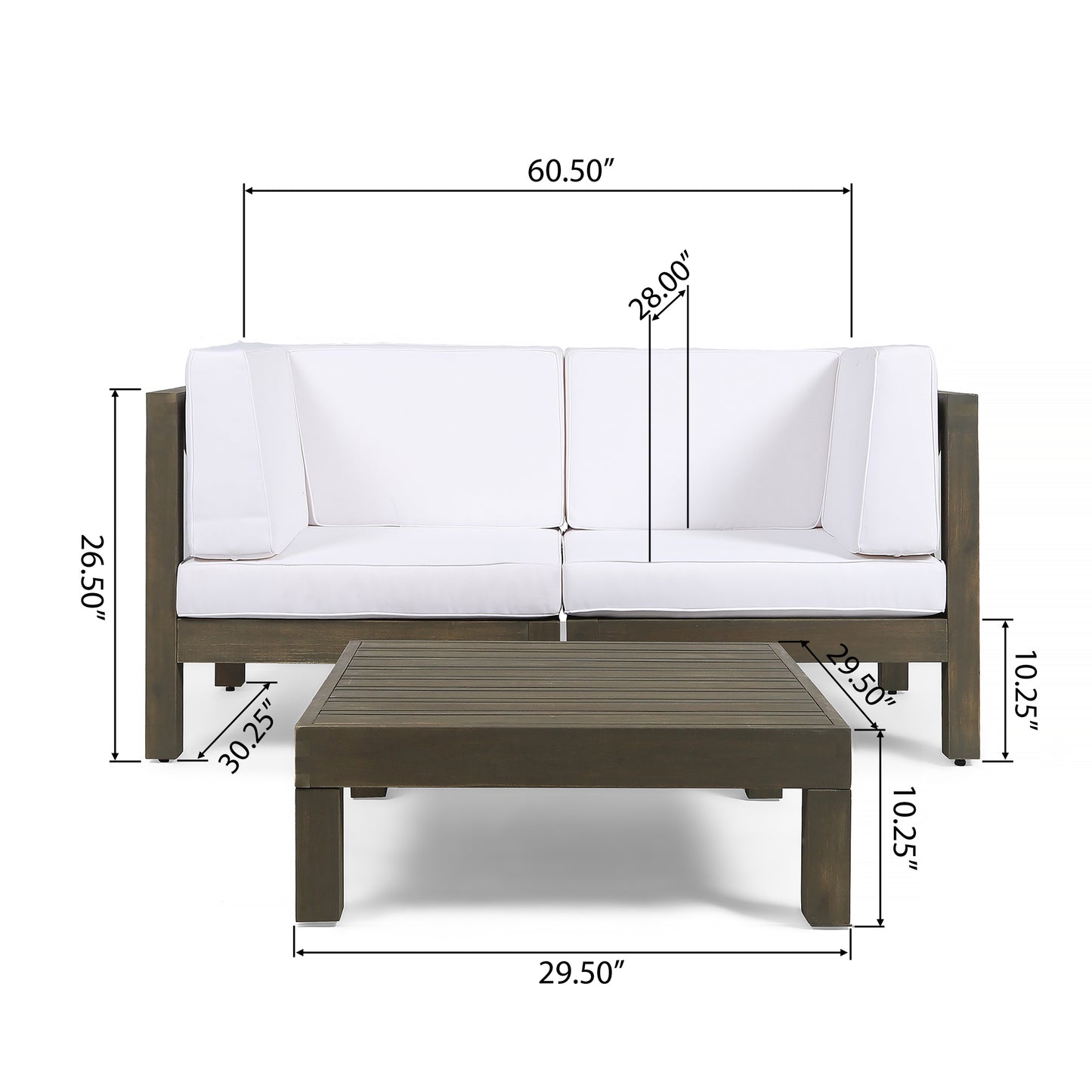 Keith Outdoor Sectional Loveseat Set with Coffee Table  2-Seater  Acacia Wood  Water-Resistant Cushions