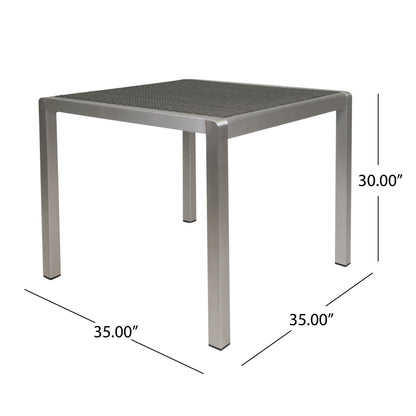 Louie Coral Outdoor Dining Table - Anodized Aluminum - Wicker Table Top - Square - Silver and Gray - 35-inch