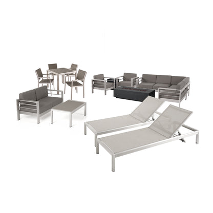Cherie Outdoor 16 Piece Aluminum Estate Collection with Cushions and Fire Pit