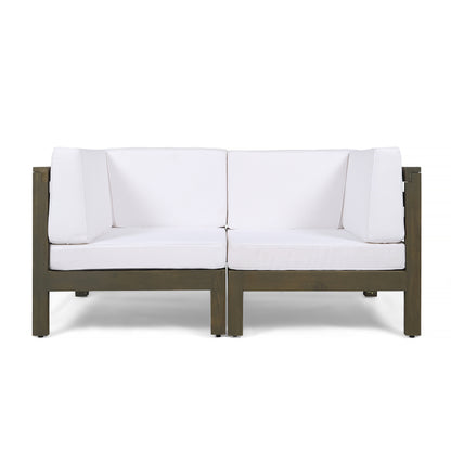 Dawson Outdoor Sectional Loveseat Set - 2-Seater - Acacia Wood - Outdoor Cushions