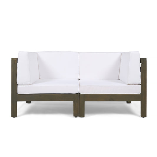 Dawson Outdoor Sectional Loveseat Set - 2-Seater - Acacia Wood - Outdoor Cushions