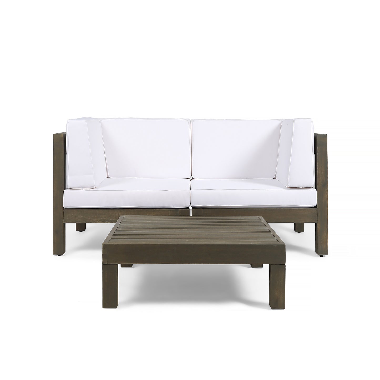 Dawson Outdoor Sectional Loveseat Set with Coffee Table - 3-Piece 2-Seater - Acacia Wood - Outdoor Cushions