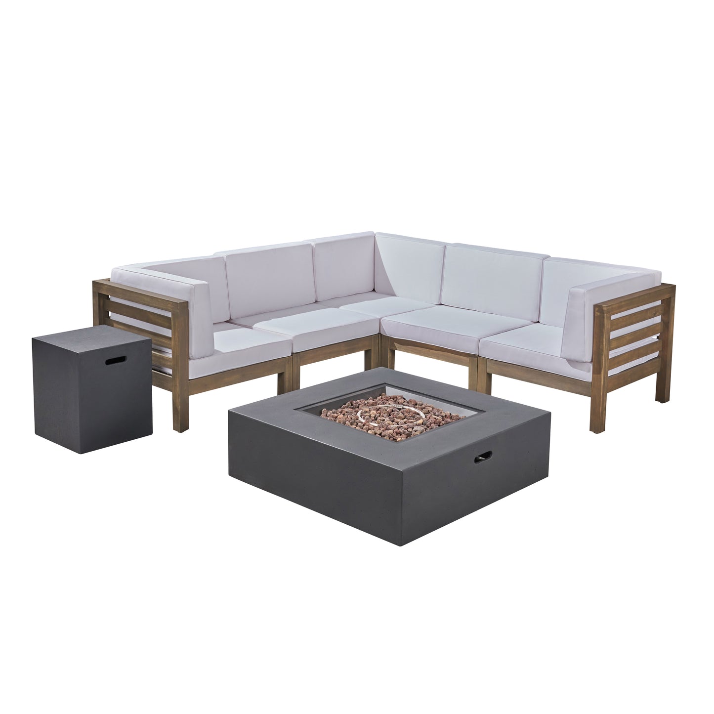 Ravello Outdoor V-Shaped Sectional Sofa Set with Fire Pit