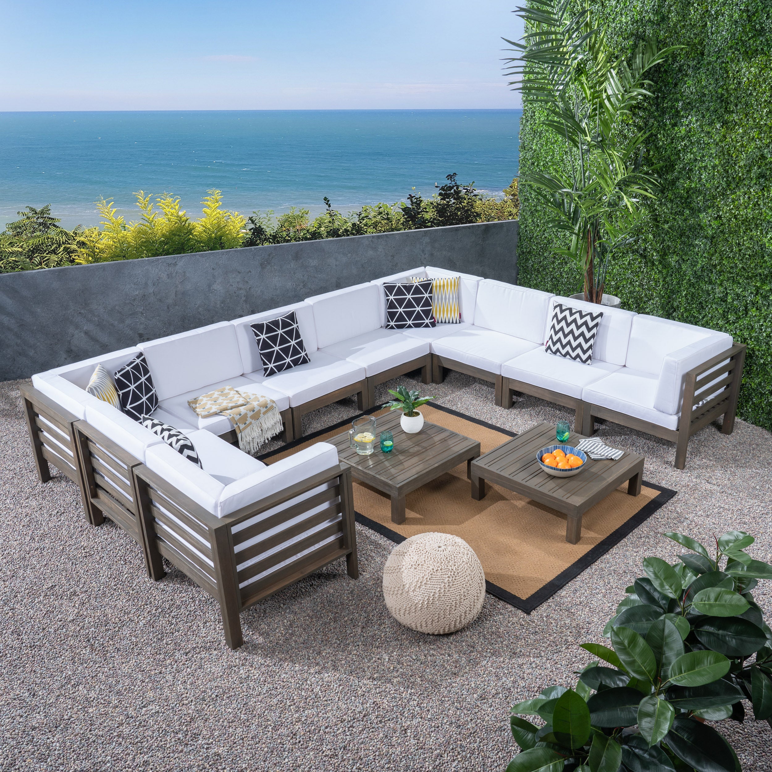 Ravello Outdoor U Shaped Sectional Sofa Set with Coffee Tables