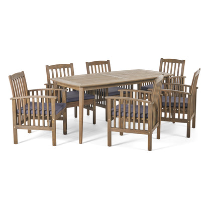 Phoenix Outdoor Acacia 6-Seater Dining Set with Cushions and 71" Rectangular Table with Straight Legs