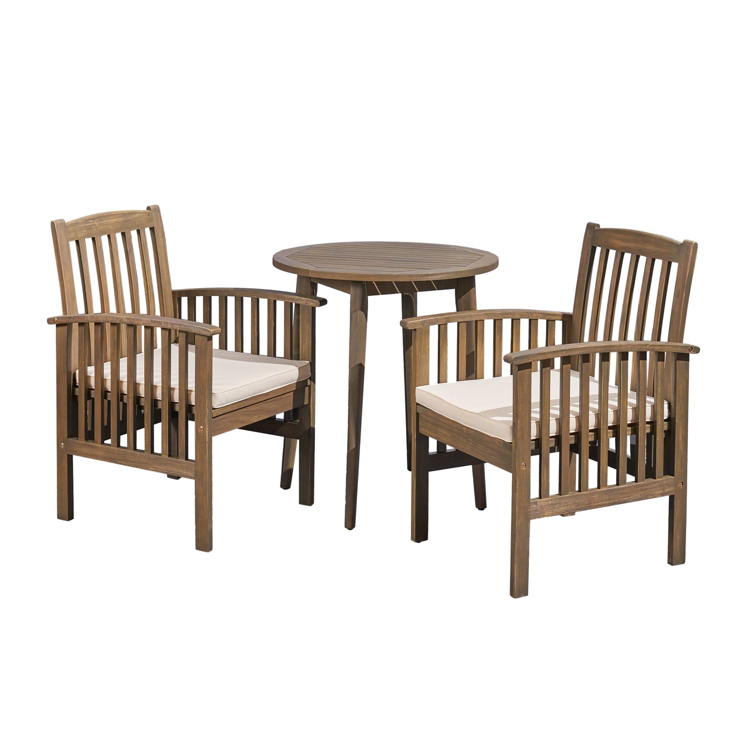 Phoenix Outdoor Acacia 2-Seater Bistro Set with Cushions and 28" Round Table with Straight Legs