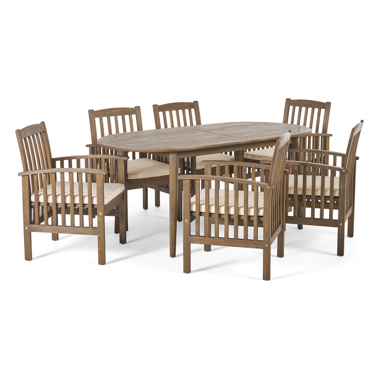 Spring Acacia Patio Dining Set, 6-Seater, 71" Oval Table with Straight Legs