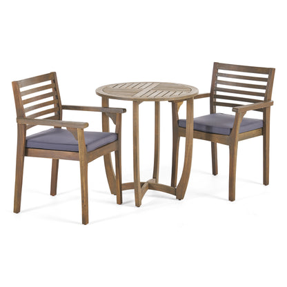 Phoenix Outdoor Acacia 2-Seater Bistro Set with Cushions and 28" Round Table with Closed Legs