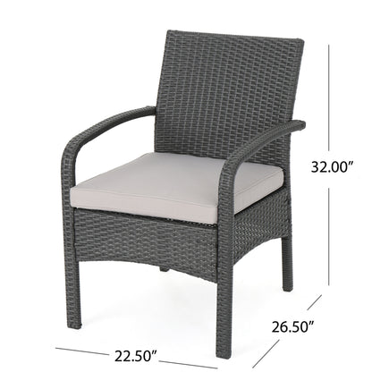 Mavis Patio Conversation Set, 6-Seater with Loveseat, Club Chairs, and Coffee Table, Gray Wicker with Light Gray Outdoor Cushions