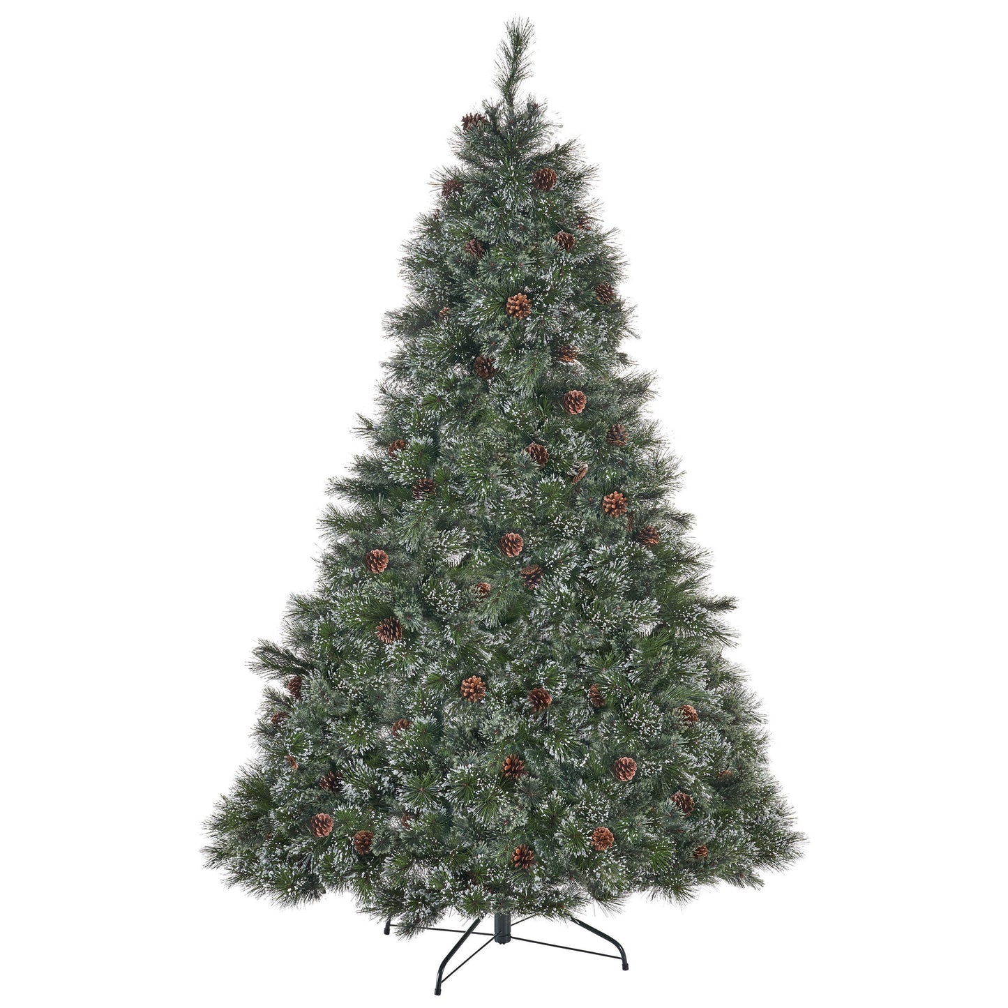 9-foot Cashmere Pine and Mixed Needles Hinged Artificial Christmas Tree with Snowy Branches and Pinecones
