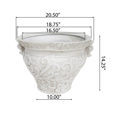 Doreen Garden Urn Planter Pot, Round, Roman, Botanical, Lightweight Concrete