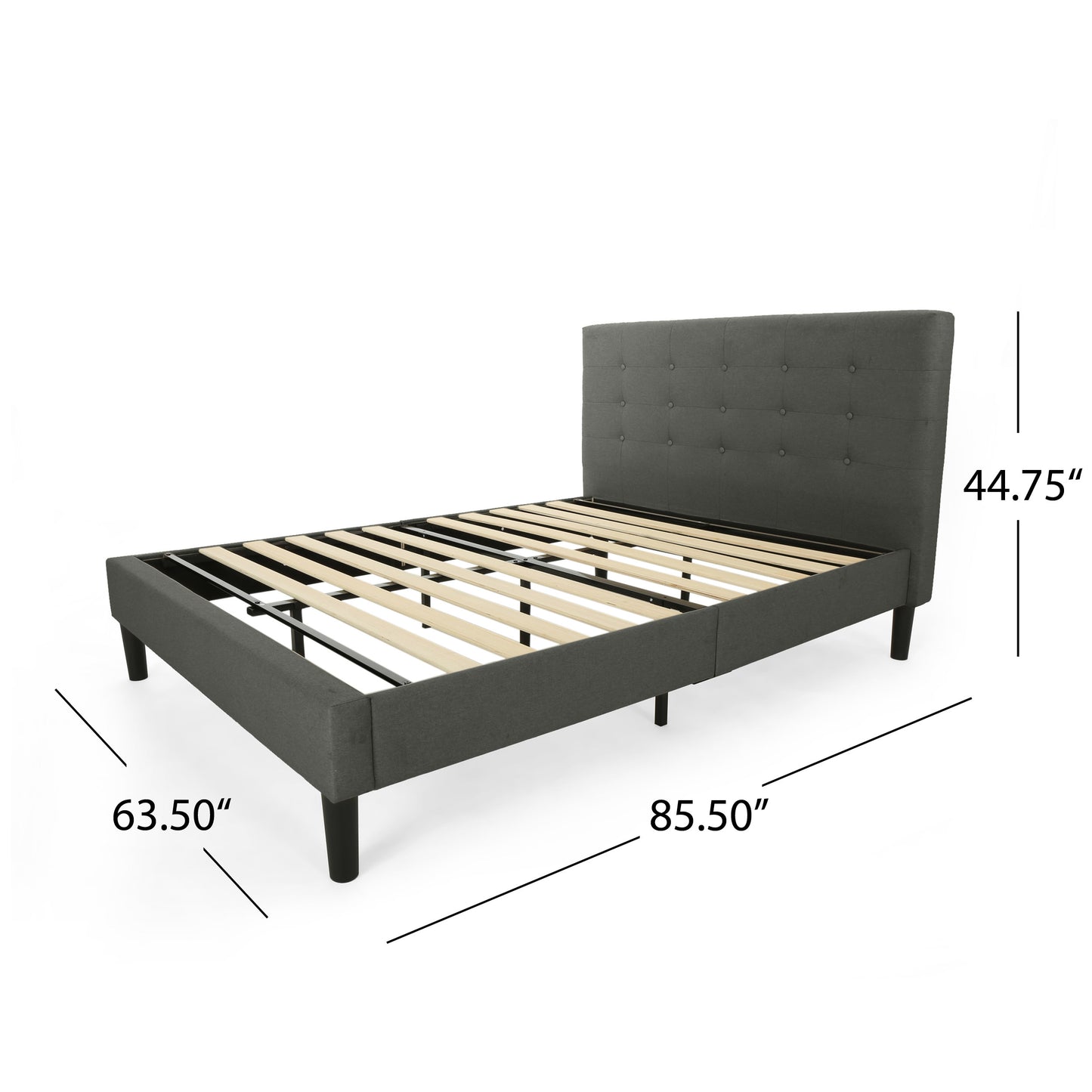 Gloria Fully-Upholstered Queen-Size Platform Bed Frame, Modern, Contemporary, Low-Profile