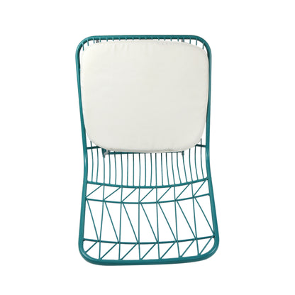 Hedy Outdoor Wire Counter Stools with Cushions (Set of 2), Teal and Ivory