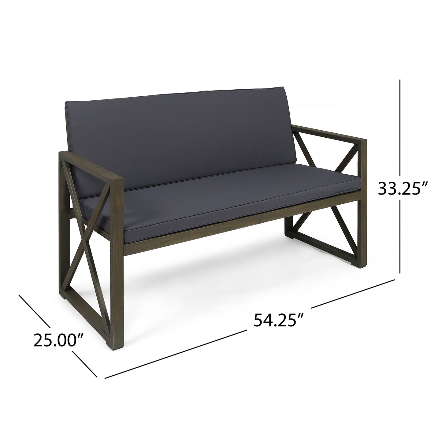 Hazel Outdoor Acacia Wood Loveseat with Coffee Table Set with Cushions