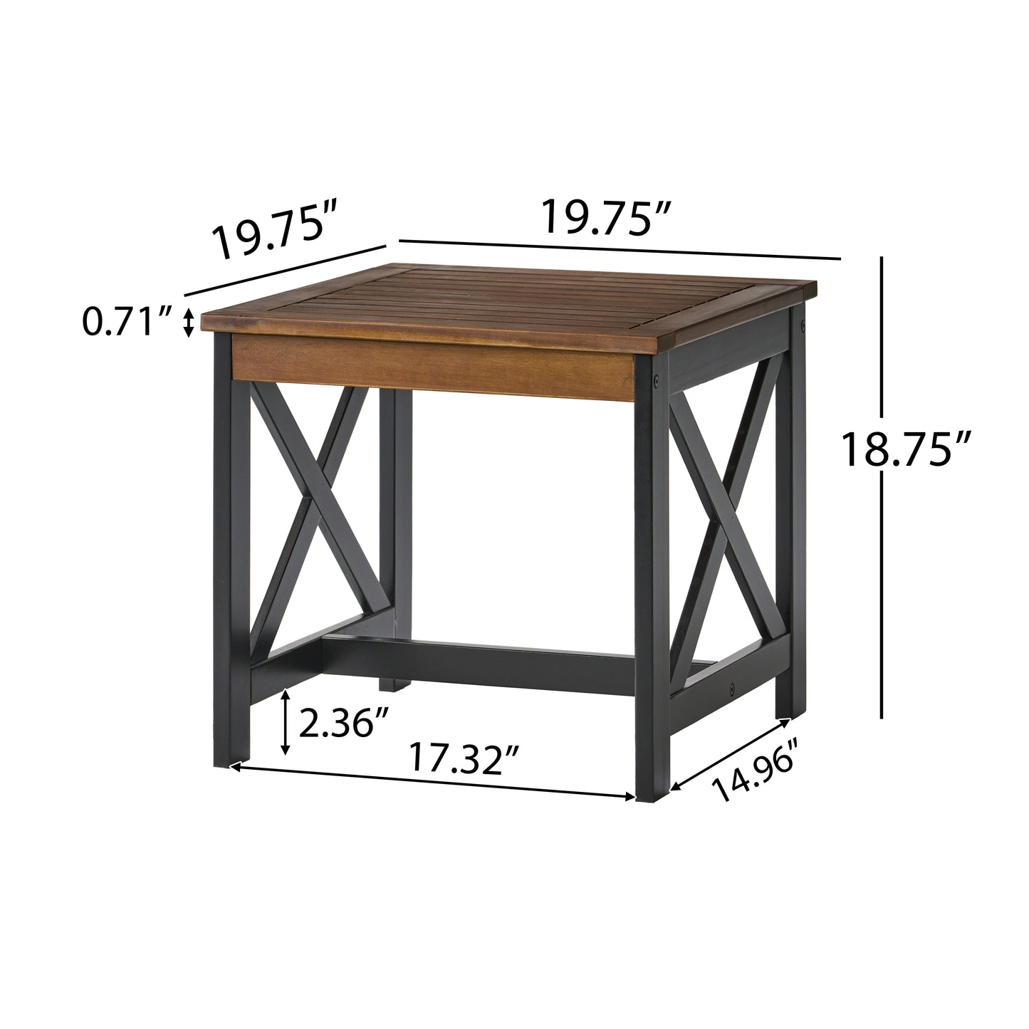 Jean Farmhouse X-Frame Acacia Wood End Table with Slat Top