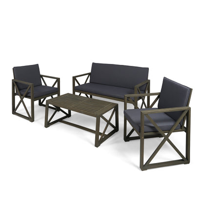 Penny Outdoor Acacia Wood 4 Piece Chat Set with Cushions