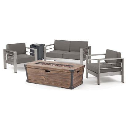 Cherie Outdoor 3 Piece Aluminum Chat Set with Cushions and Fire Pit
