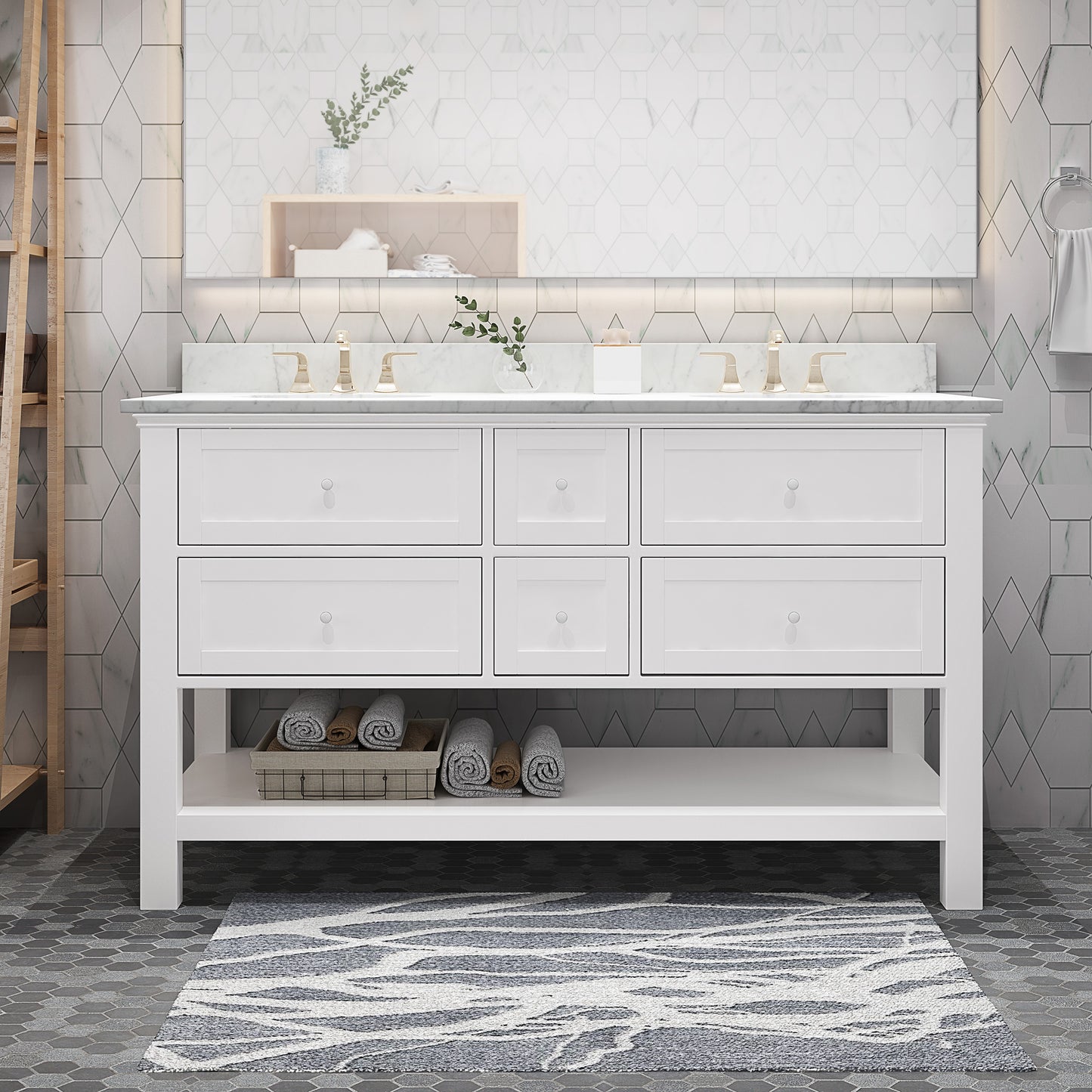 Douvier Contemporary 60" Wood Bathroom Vanity (Counter Top NOT Included)