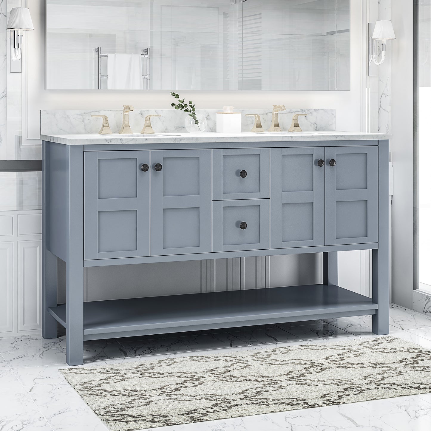 Jamison Contemporary 60" Wood Bathroom Vanity (Counter Top Not Included)