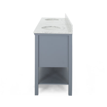 Douvier Contemporary 72" Wood Double Sink Bathroom Vanity with Marble Counter Top with Carrara White Marble