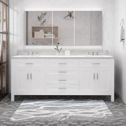 Greeley Contemporary 72" Wood Double Sink Bathroom Vanity with Marble Counter Top with Carrara White Marble