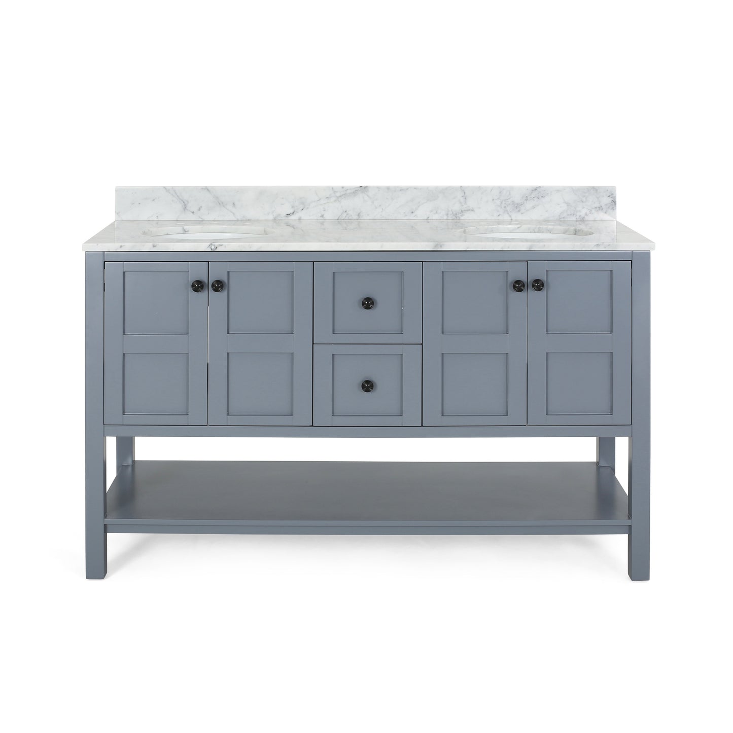 Jamison Contemporary 60" Wood Double Sink Bathroom Vanity with Marble Counter Top with Carrara White Marble