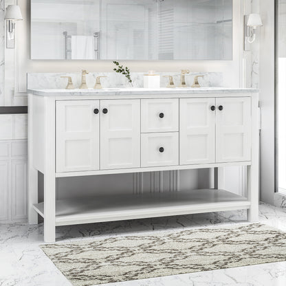 Jamison Contemporary 60" Wood Double Sink Bathroom Vanity with Marble Counter Top with Carrara White Marble