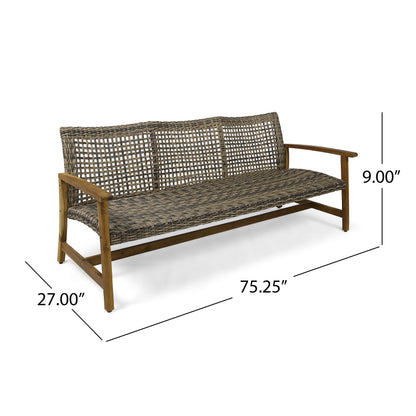 Beacher Belloc Outdoor Wood and Wicker Sofa and Coffee Table Set