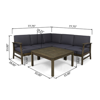 Martina Outdoor 6 Piece Acacia Wood Sectional Sofa and Coffee Table Set