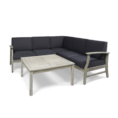 Martina Outdoor 6 Piece Acacia Wood Sectional Sofa and Coffee Table Set