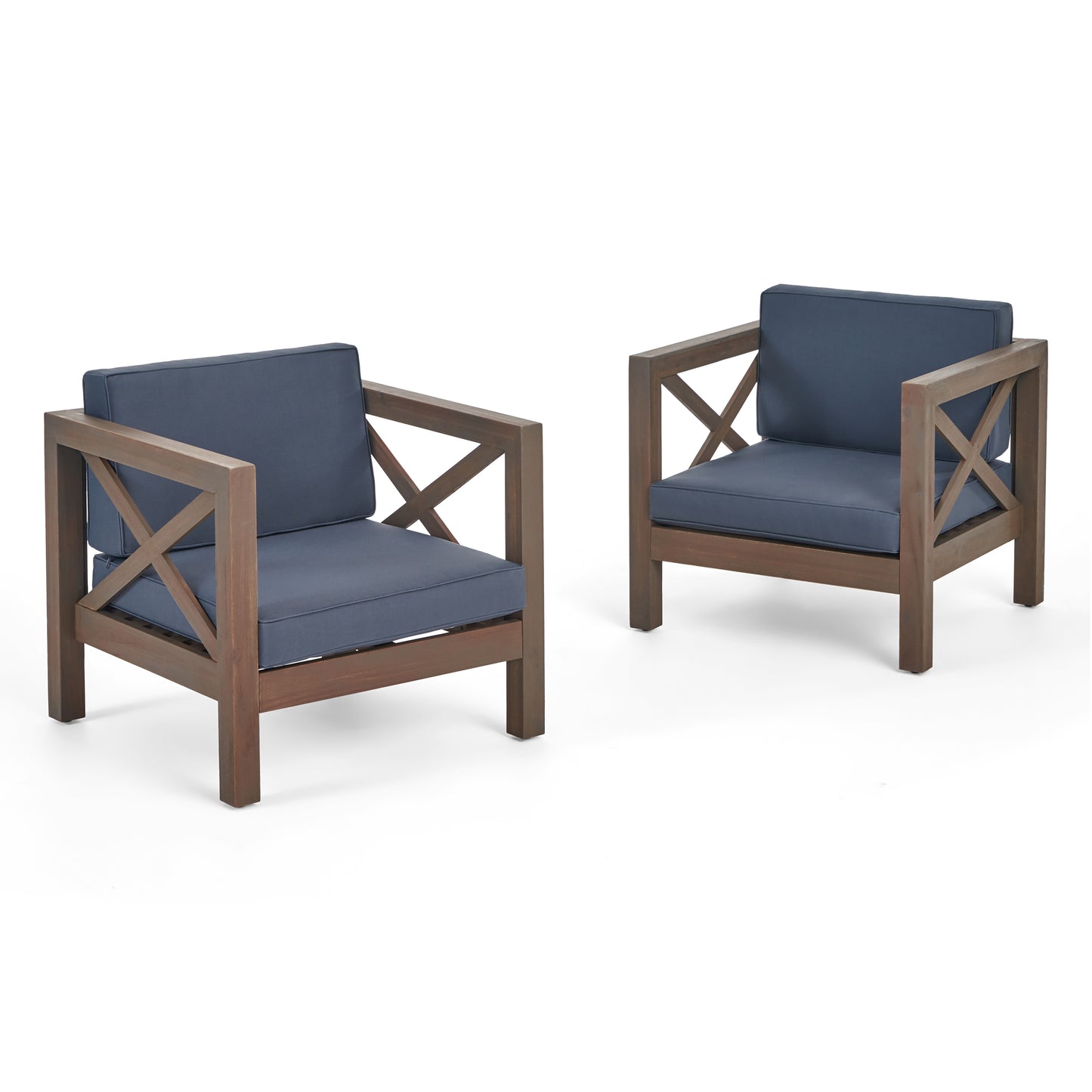 Indira Outdoor Acacia Wood Club Chairs with Cushions (Set of 2)