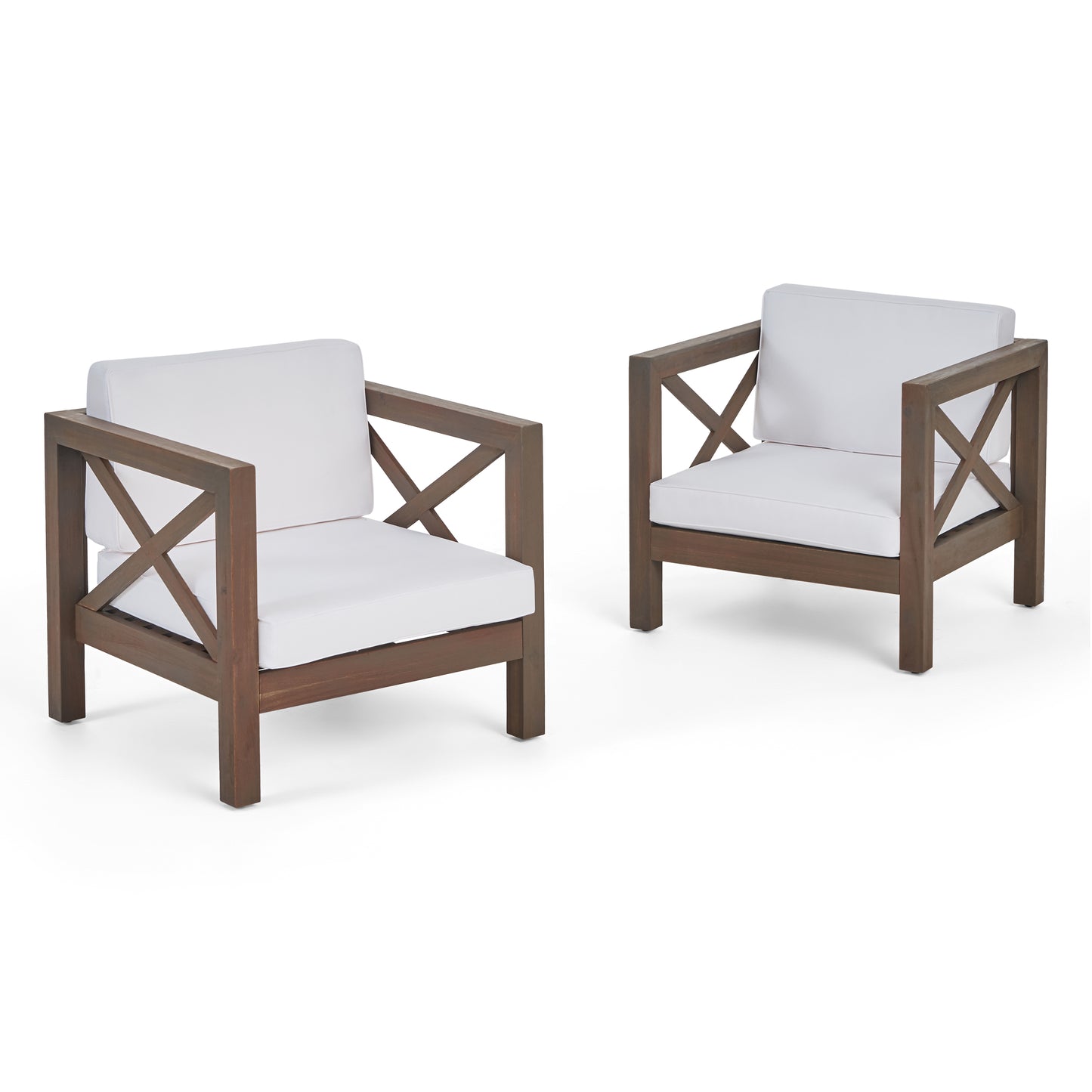 Indira Outdoor Acacia Wood Club Chairs with Cushions (Set of 2)