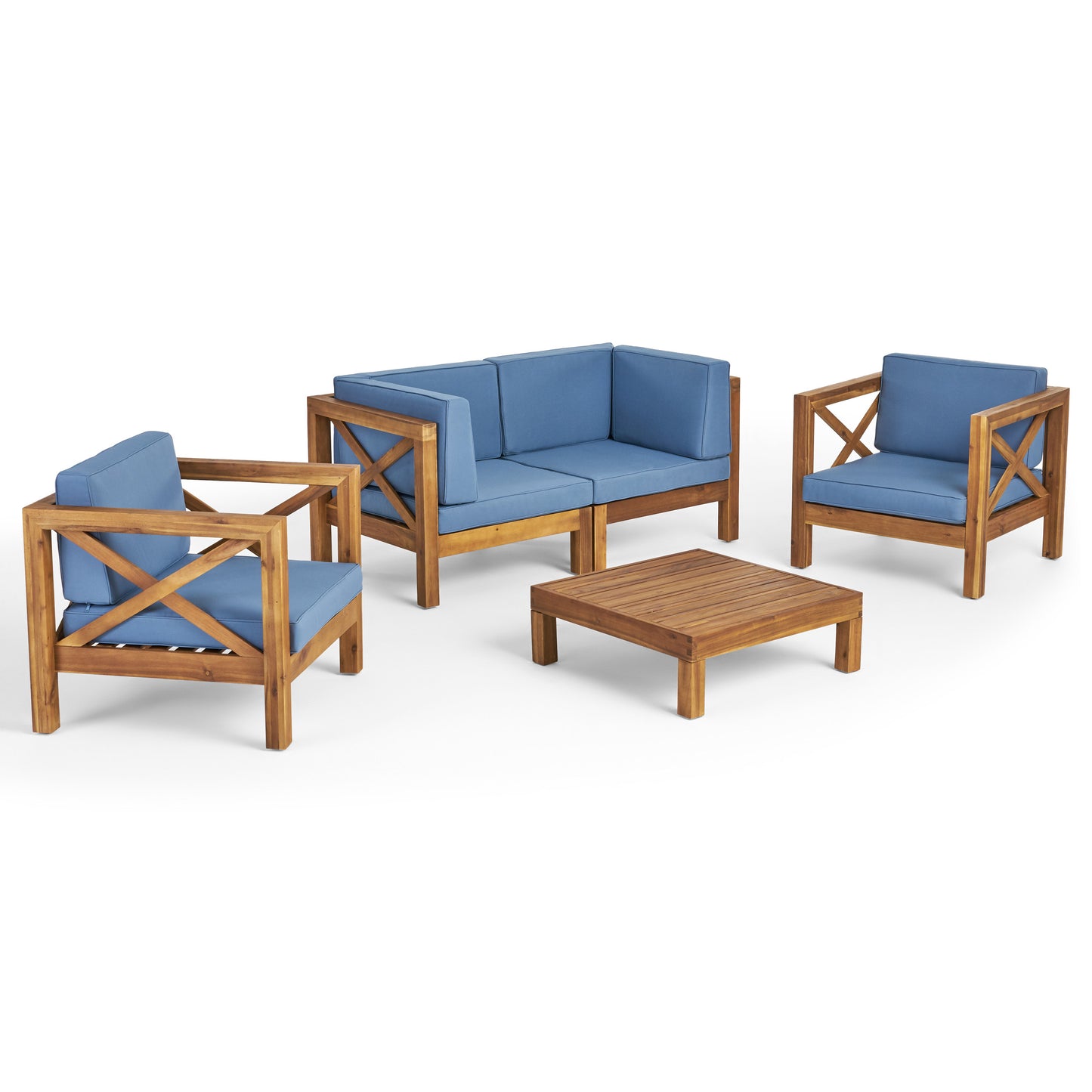 Morgan Outdoor 4 Seater Acacia Wood Loveseat Chat Set