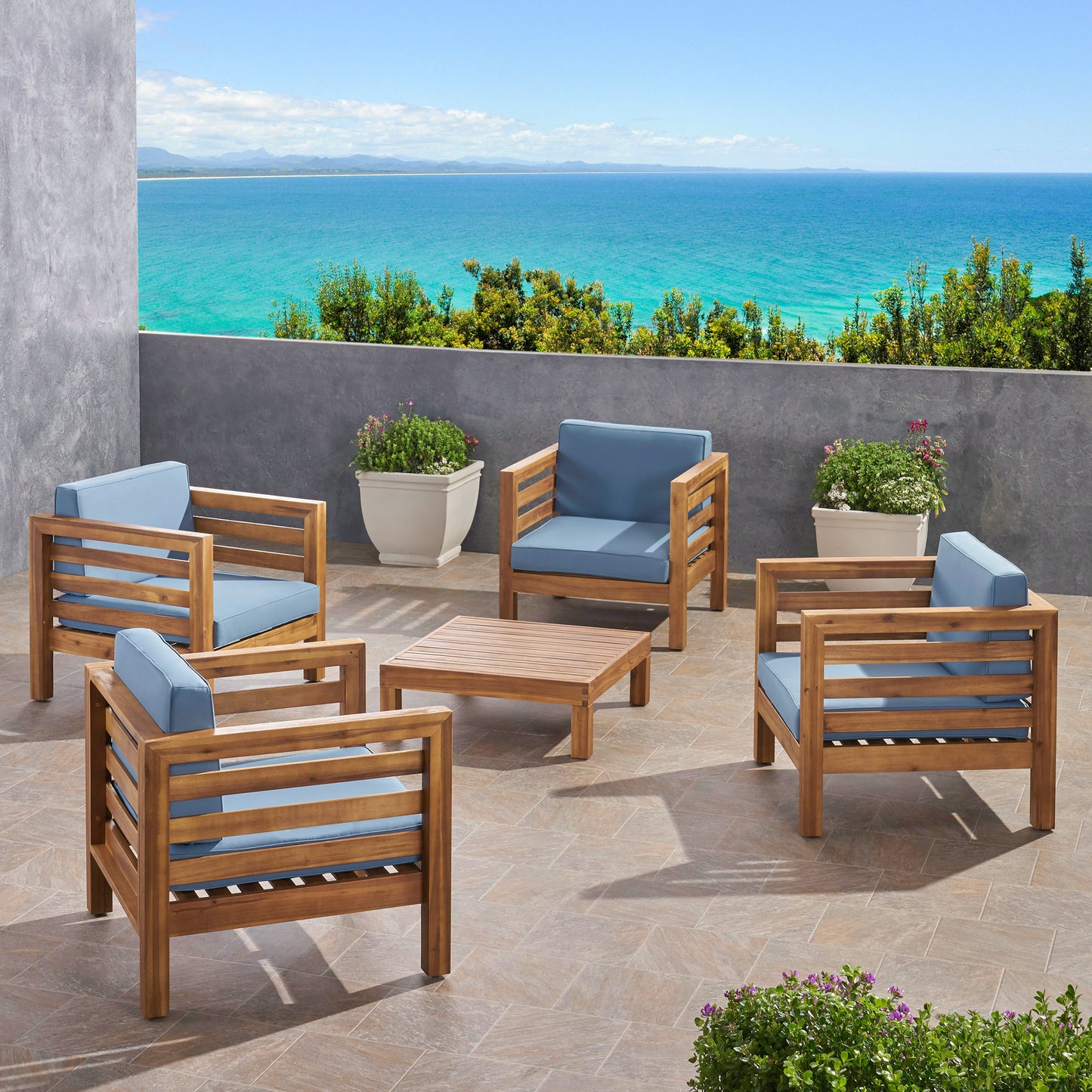 Emma Outdoor 4 Seater Acacia Wood Club Chair and Coffee Table Set