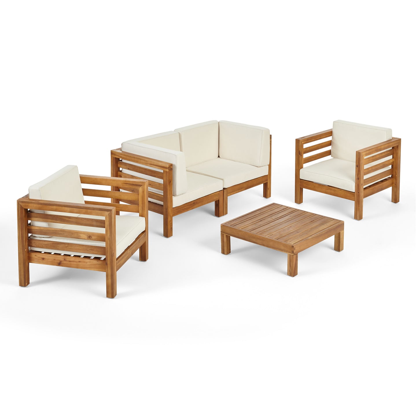 Emma Outdoor 4 Seater Acacia Wood Loveseat Chat Set
