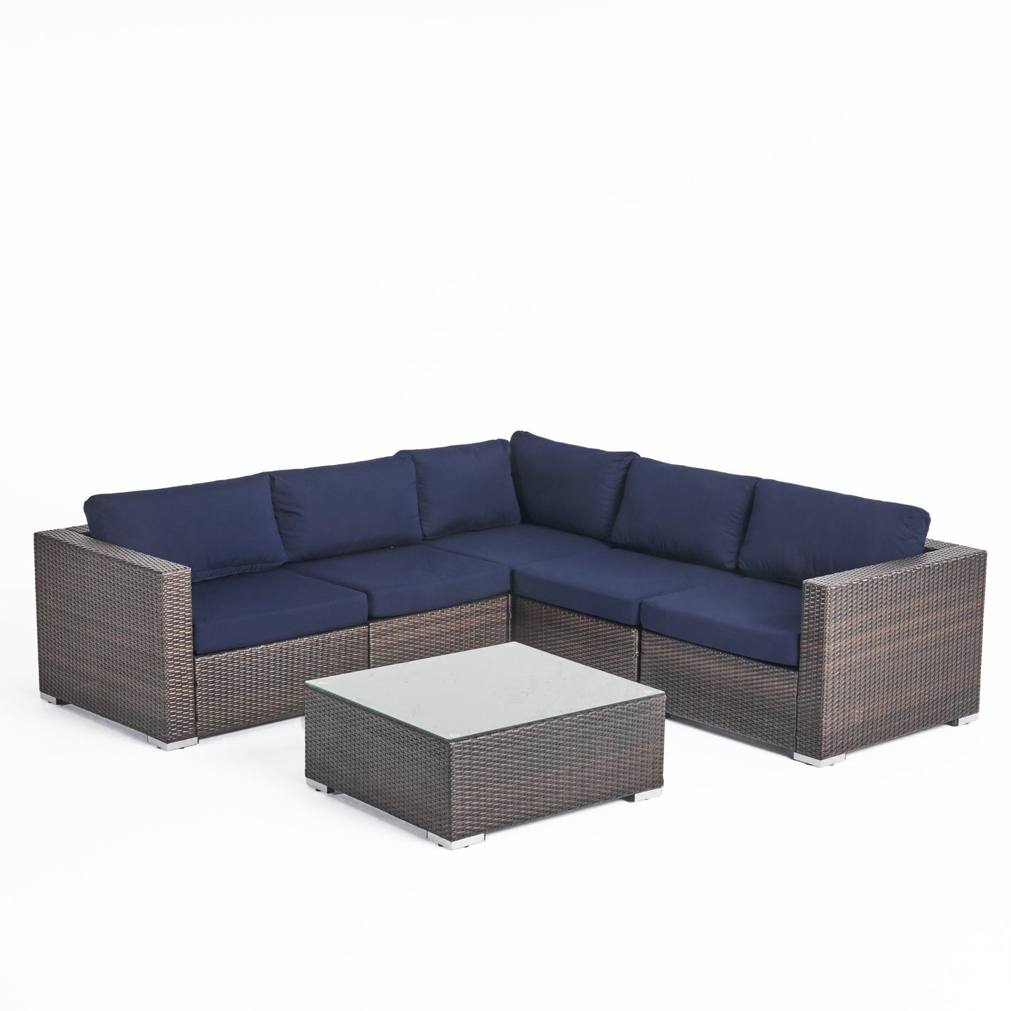 Kyra Outdoor 5 Seater Wicker Sectional Sofa Set with Sunbrella Cushions