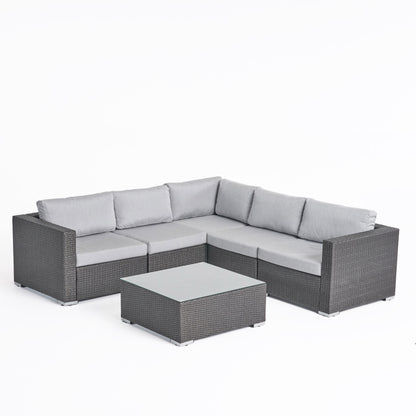 Kyra Outdoor 5 Seater Wicker Sectional Sofa Set with Sunbrella Cushions