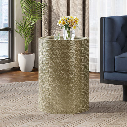 Rache Modern Round Accent Table with Hammered Iron