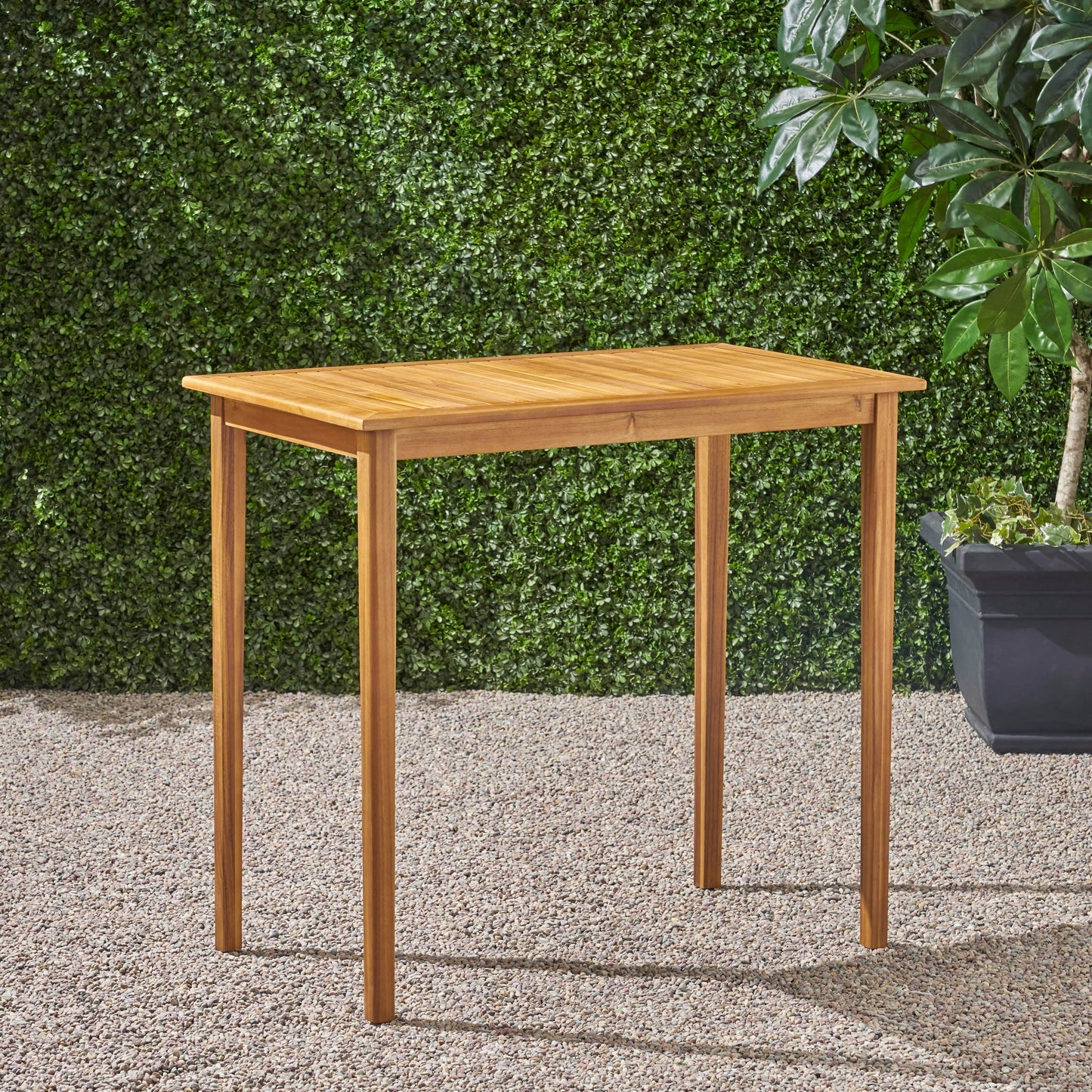 Teresa Outdoor Minimalist Acacia Wood Rectangle Bar Table