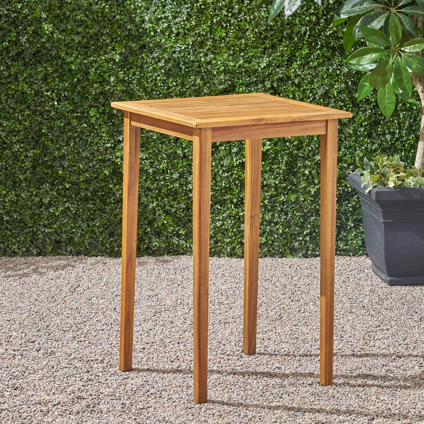 Teresa Outdoor Minimalist Acacia Wood Square Bar Table
