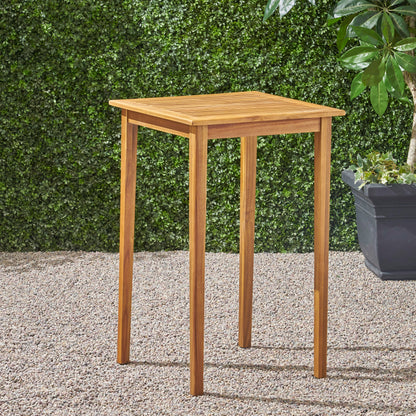 Teresa Outdoor Minimalist Acacia Wood Square Bar Table