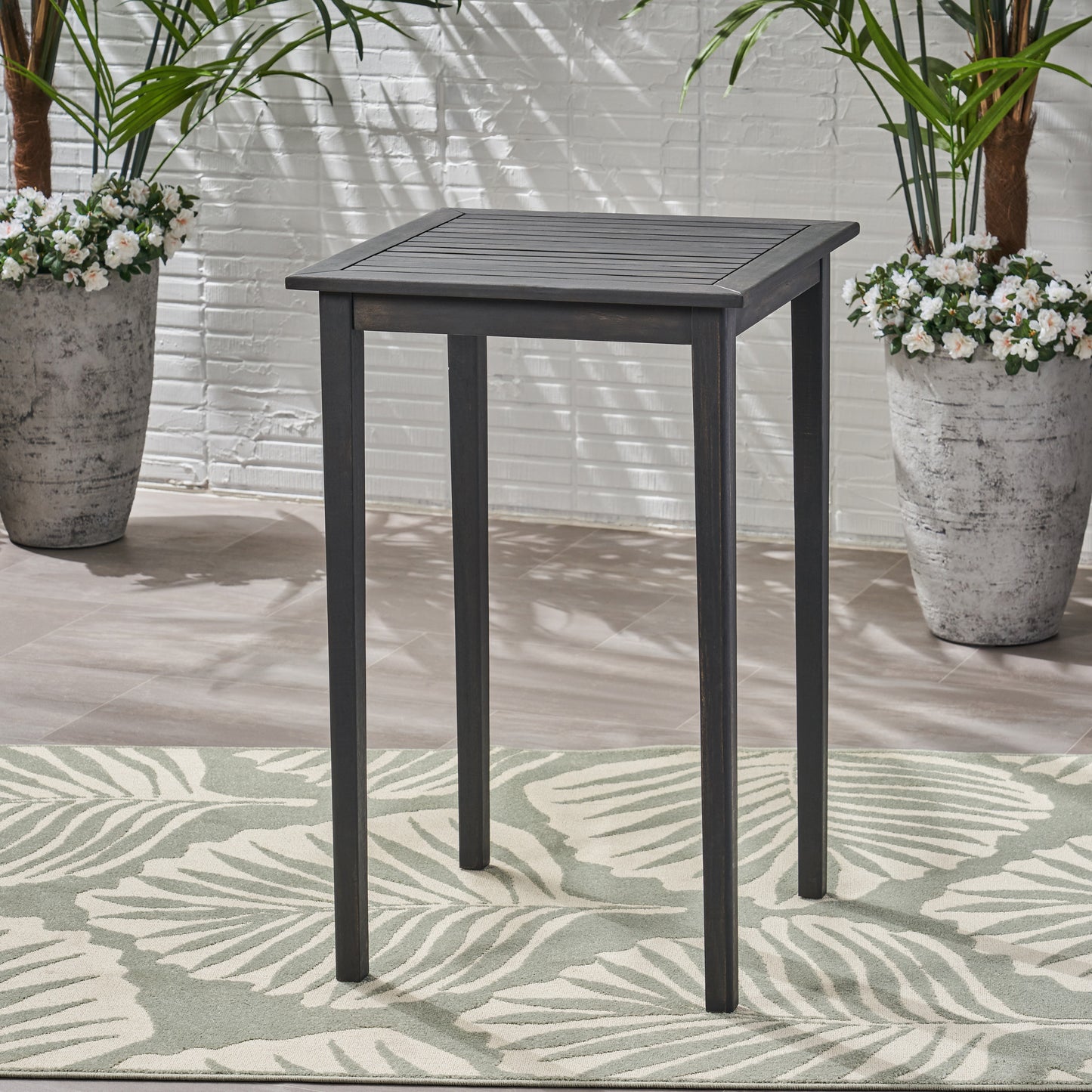 Teresa Outdoor Minimalist Acacia Wood Square Bar Table