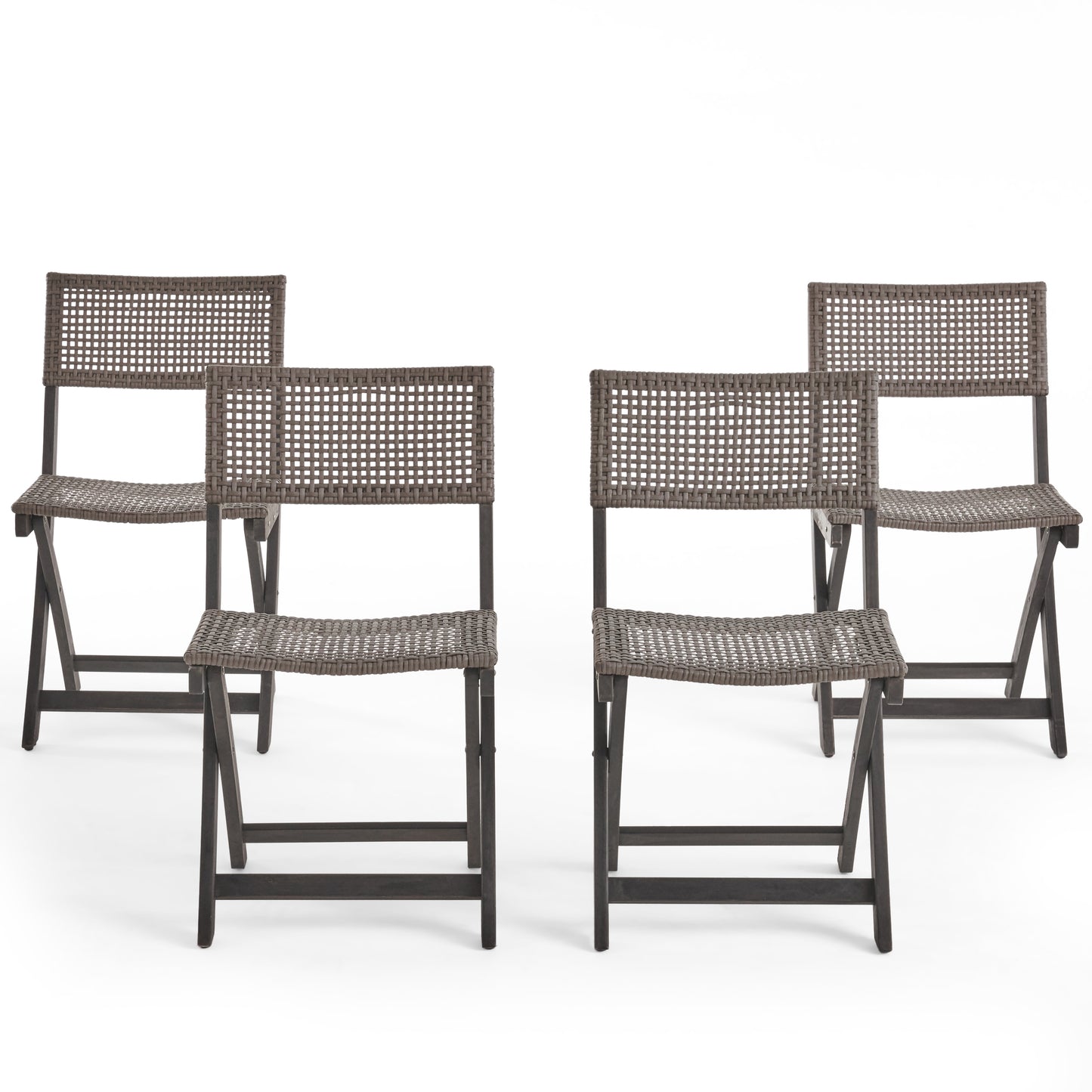 Truda Outdoor Acacia Wood Foldable Bistro Chairs with Wicker Seating (Set of 4)