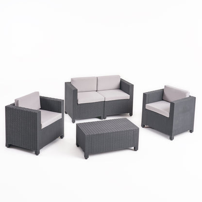 Riley Outdoor All Weather Faux Wicker 4 Seater Chat Set with Cushions