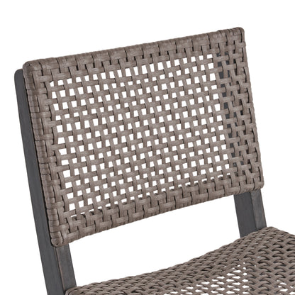 Elizabeth Outdoor 26" Square 3 Piece Wood and Wicker Bar Height Set