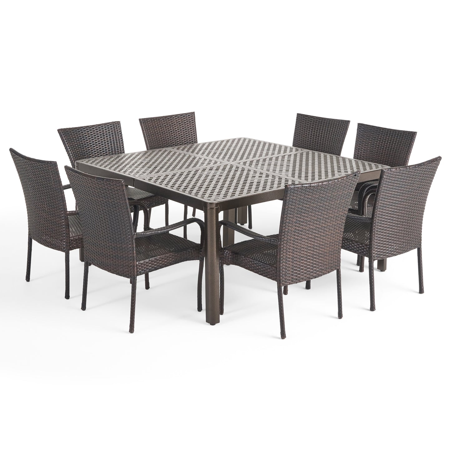 Lillian Outdoor Aluminum and Wicker 8 Seater Dining Set with Stacking Chairs