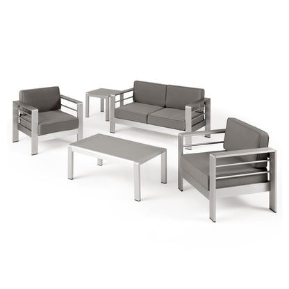 Yolanda Coral Outdoor 4 Seater Aluminum Chat Set with Side Table