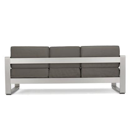 Stacy Outdoor 3 Seater Aluminum Sofa and Ottoman Set with Side Tables