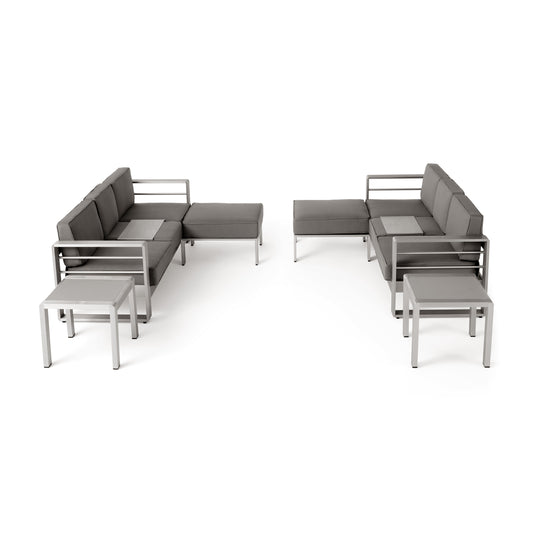Linda Outdoor 6 Seater Aluminum Sofa and Ottoman Set with Side Tables